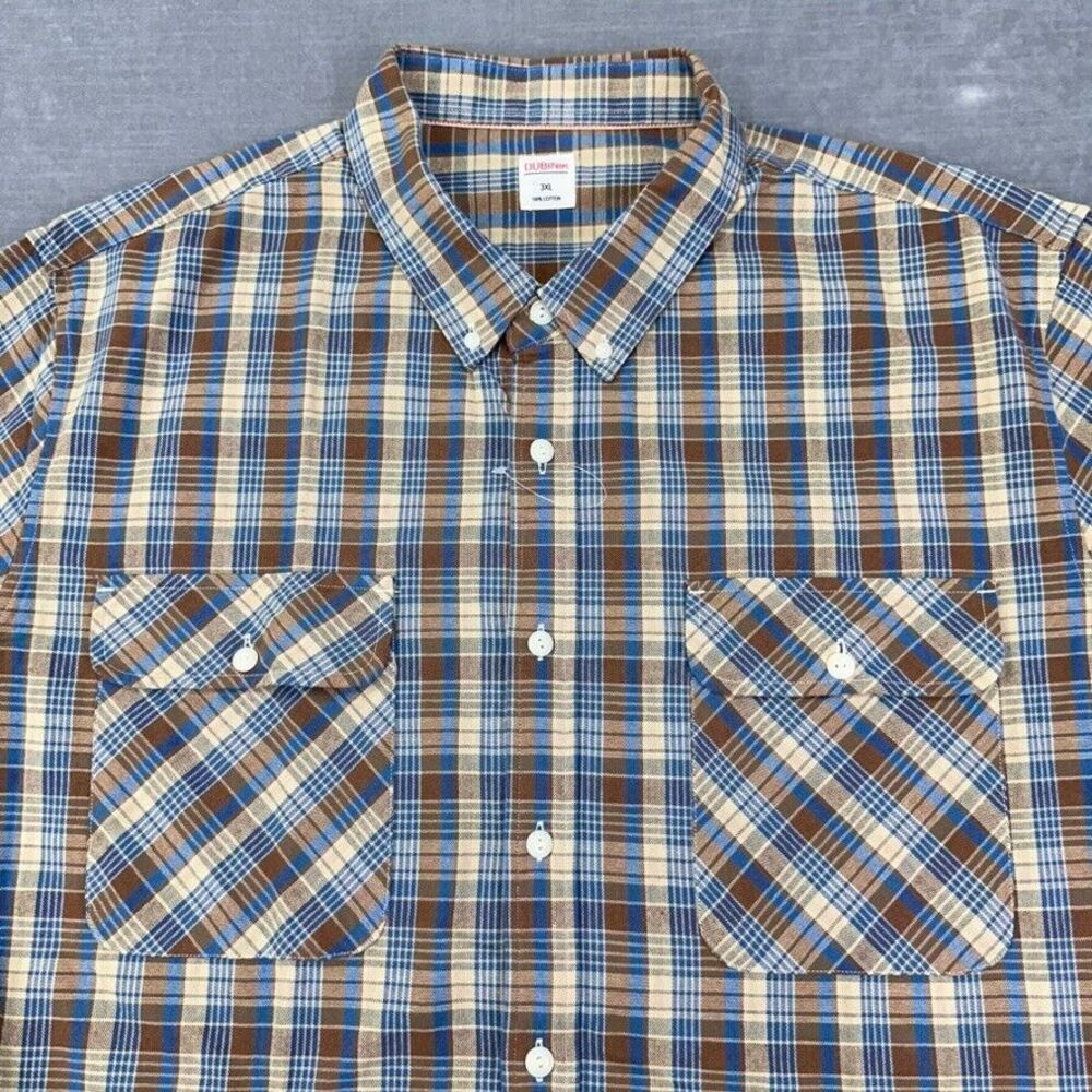 DUBINIK Shirt Mens 3XL Vintage Plaid Long Sleeve‎ Button Down Casual Lightweight